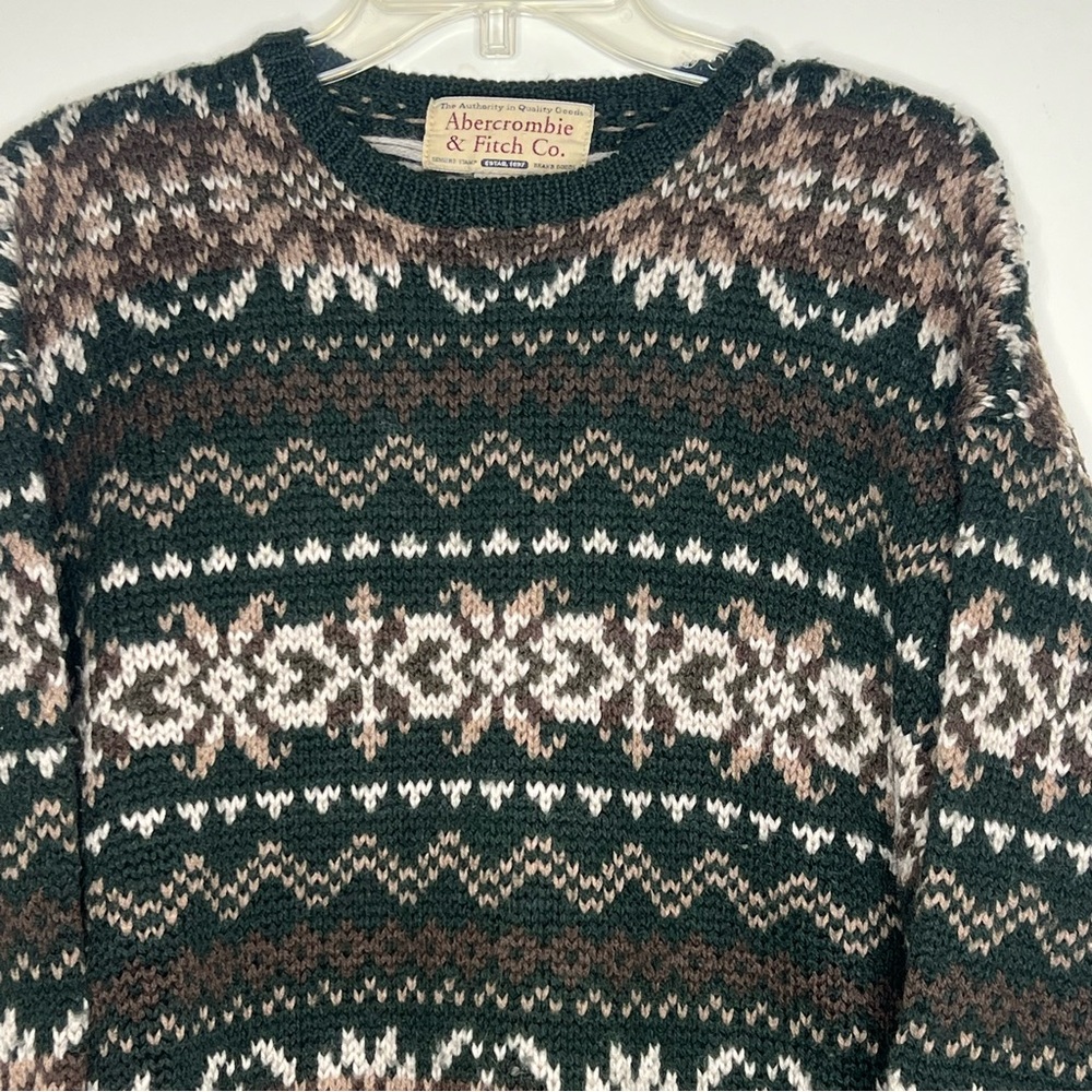 Abercrombie & Fitch Vintage Men’s Fair Isle 100% Wool Sweater Large - Picture 2 of 5